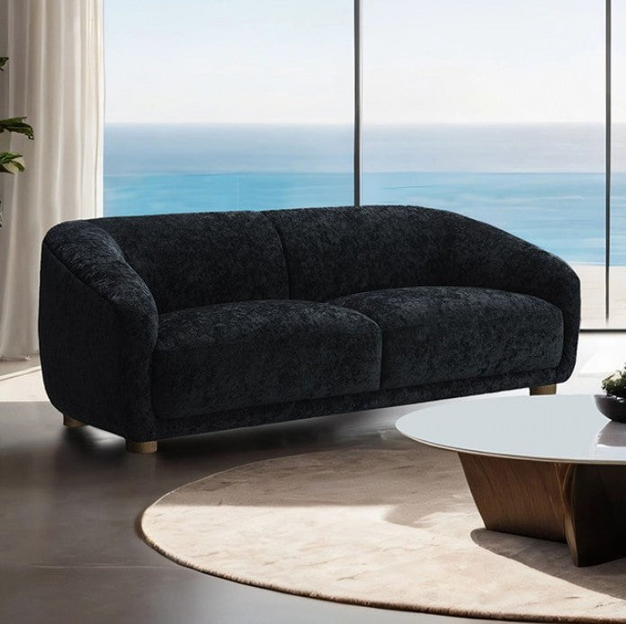 Aaron Contemporary Black Boucle Loveseat Sloped Arms