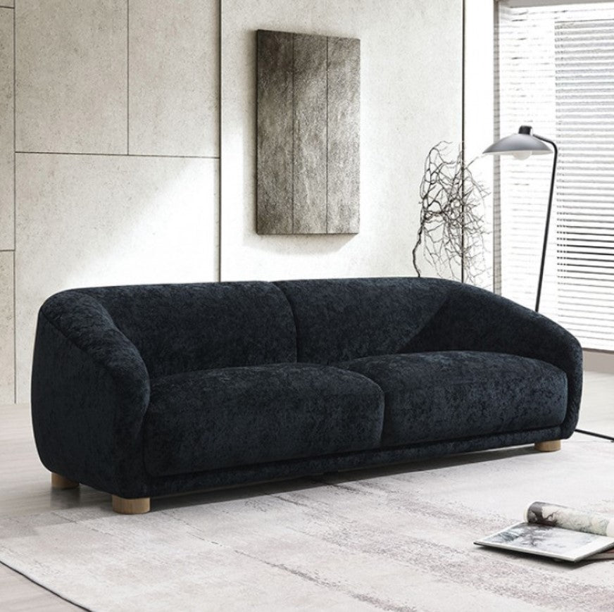 Aaron Contemporary Black Boucle Sofa Sloped Arms