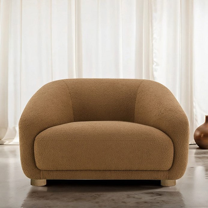 Aaron Contemporary Brown Boucle Chair Sloped Arms