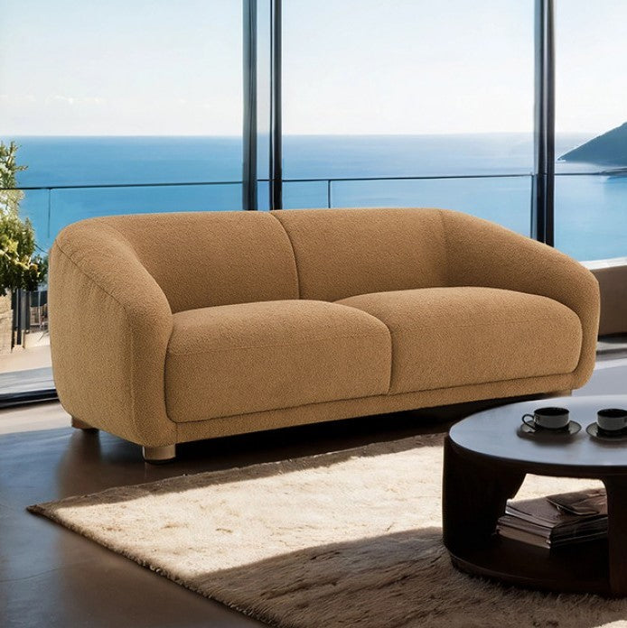 Aaron Contemporary Brown Boucle Loveseat Sloped Arms