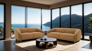 Aaron Contemporary Brown Boucle Sofa Sloped Arms Set