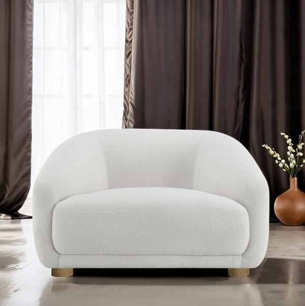 Aaron Contemporary White Boucle Chair Sloped Arms
