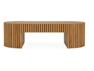 Agata Coffee Table - Natural Ash Finish Wooden coffee table with a ribbed surface on a white background