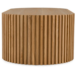 Agata Coffee Table - Natural Ash Finish Wooden side table with a ribbed texture on a white background