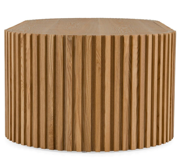 Agata Coffee Table - Natural Ash Finish Wooden side table with a ribbed texture on a white background