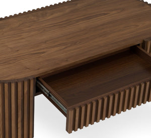 Agata Modern Style Walnut Desk Wooden console table with a drawer on a white background
