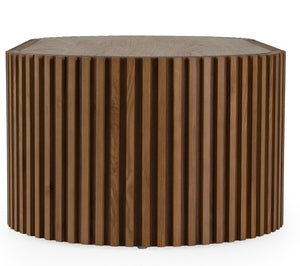 Agata Modern Style Walnut Desk Wooden side table with a ribbed texture on a white background
