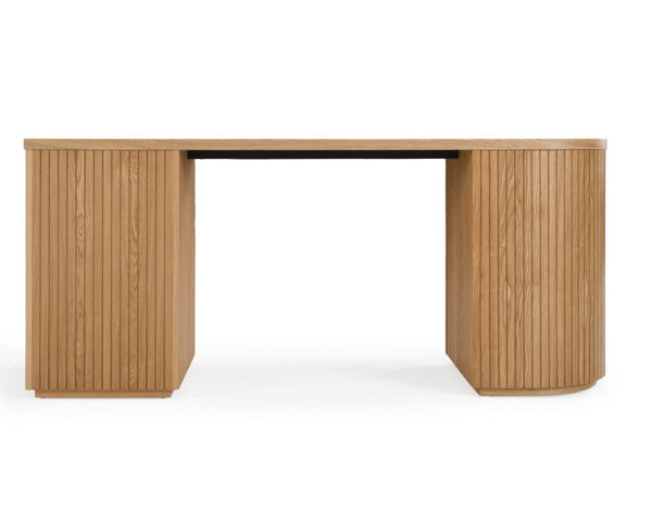 Agata Modern Style Natural Ash Desk Wooden desk with a white background