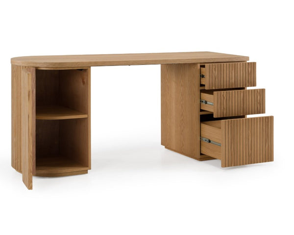 Agata Modern Style Natural Ash Desk Wooden desk with drawers on a white background