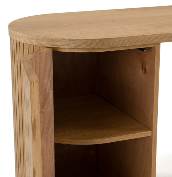 Agata Modern Style Natural Ash Desk Wooden side table with a curved design on a white background