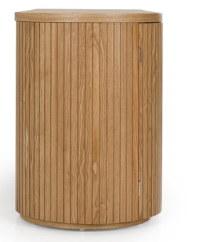 Agata Modern Style Natural Ash Desk Wooden cylindrical cabinet with a lid on a white background