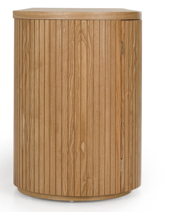 Agata Modern Style Natural Ash Desk Wooden cylindrical cabinet with a lid on a white background