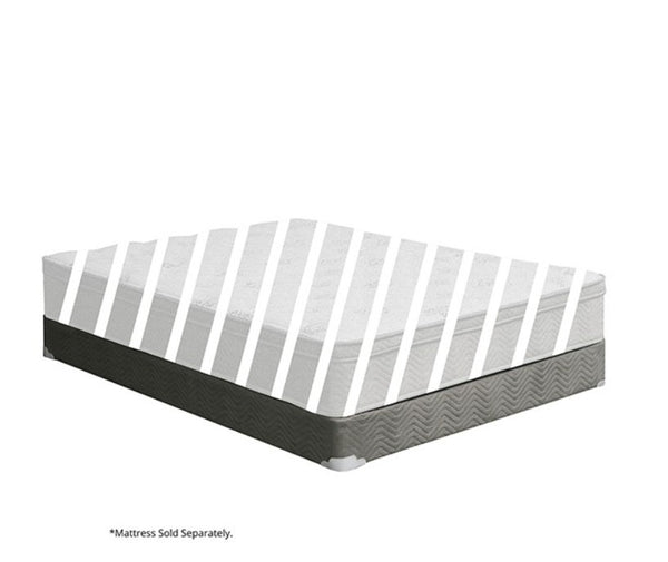 Aleksa Foundation A mattress shown at an angle on a plain white background, with vertical white stripes overlaid across the top and a small note reading '*Mattress Sold Separately.' at the bottom left.