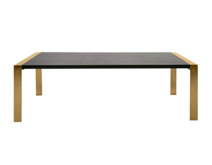 Alessa Modern Dining Table - Brass & Wenge Rectangular table with black top and gold legs on a white background