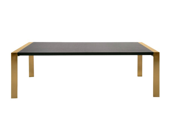 Alessa Modern Dining Table - Brass & Wenge Rectangular table with black top and gold legs on a white background