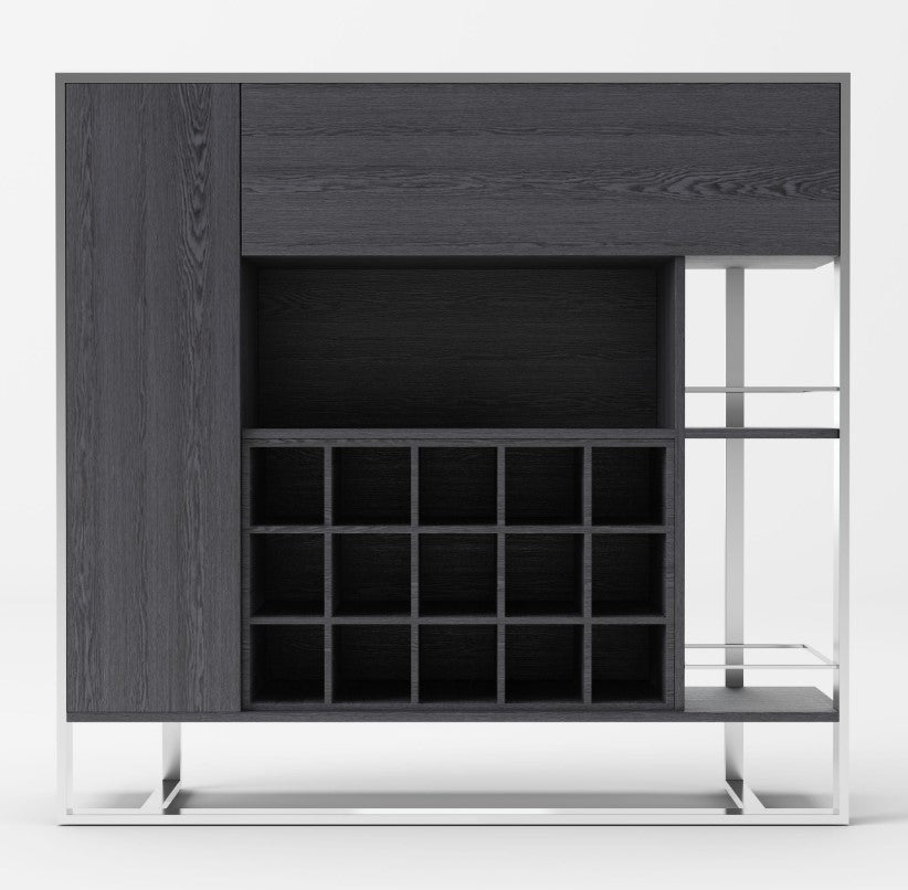 Alessa Modern Gray Stainless Steel Wine Cabinet