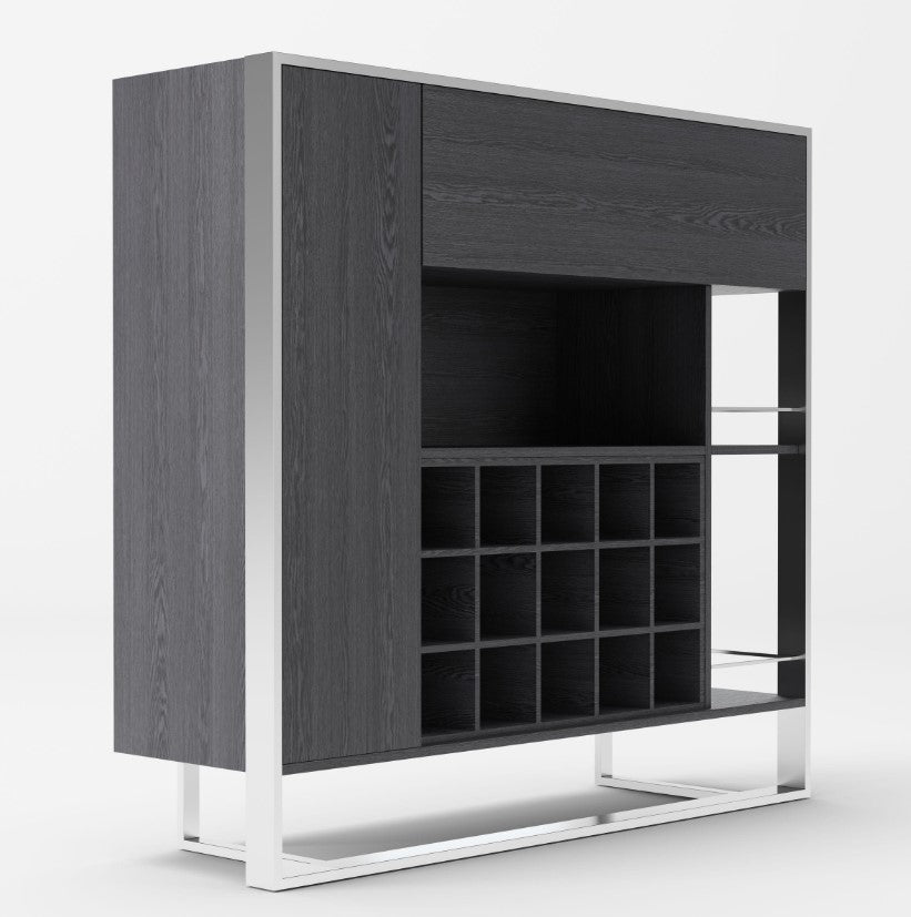 Alessa Modern Gray Stainless Steel Wine Cabinet