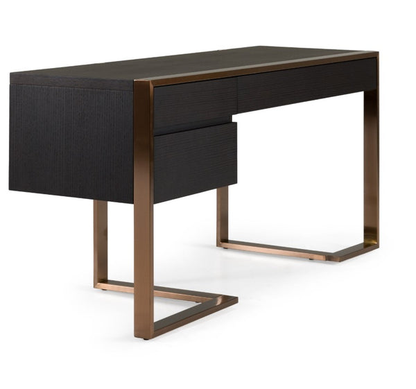 Alessa Modern Storage Home Office Desk Black desk with bronze legs on a white background