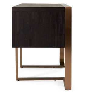 Alessa Modern Storage Home Office Desk Dark brown side table with bronze legs on a white background