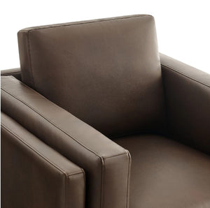 Amadeo Espresso Vegan Leather Modern Chair Brown leather armchair on a white background