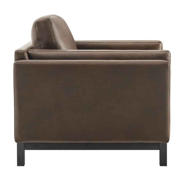 Amadeo Espresso Vegan Leather Modern Chair Brown leather sofa on a white background