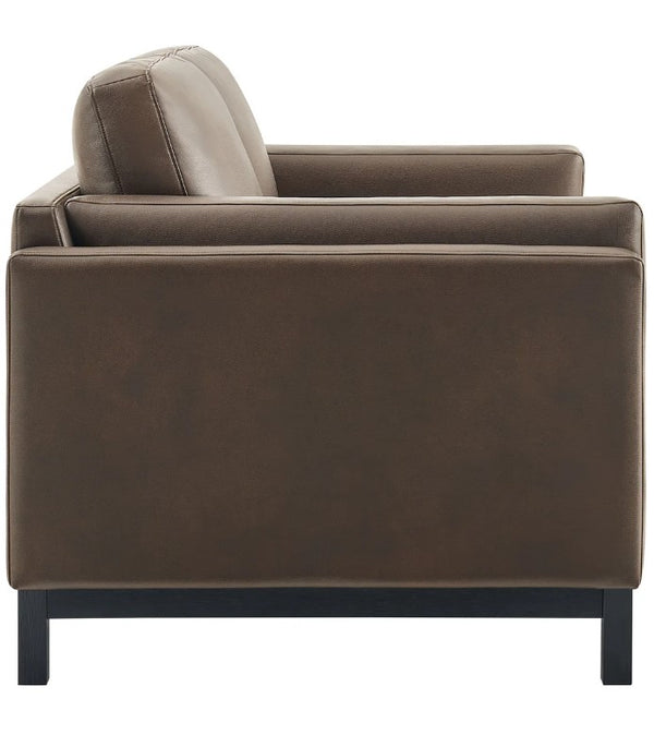 Amadeo Espresso Vegan Leather Modern Loveseat Brown leather sofa on a white background