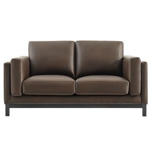 Amadeo Espresso Vegan Leather Modern Loveseat Brown leather sofa on a white background