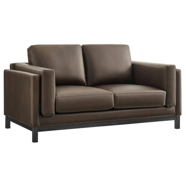 Amadeo Espresso Vegan Leather Modern Loveseat Brown leather sofa on a white background