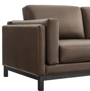 Amadeo Espresso Vegan Leather Modern Sofa Brown sofa with black legs on a white background
