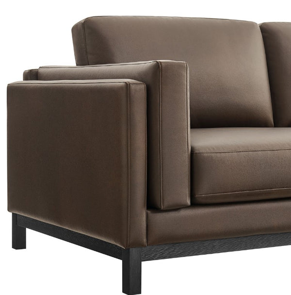 Amadeo Espresso Vegan Leather Modern Sofa Brown sofa with black legs on a white background