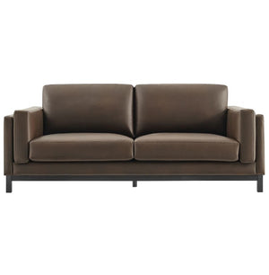 Amadeo Espresso Vegan Leather Modern Sofa Brown leather sofa on a white background