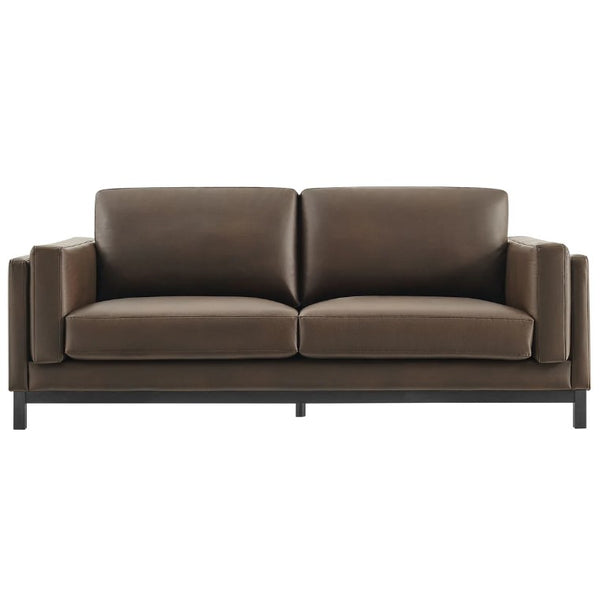 Amadeo Espresso Vegan Leather Modern Sofa Brown leather sofa on a white background