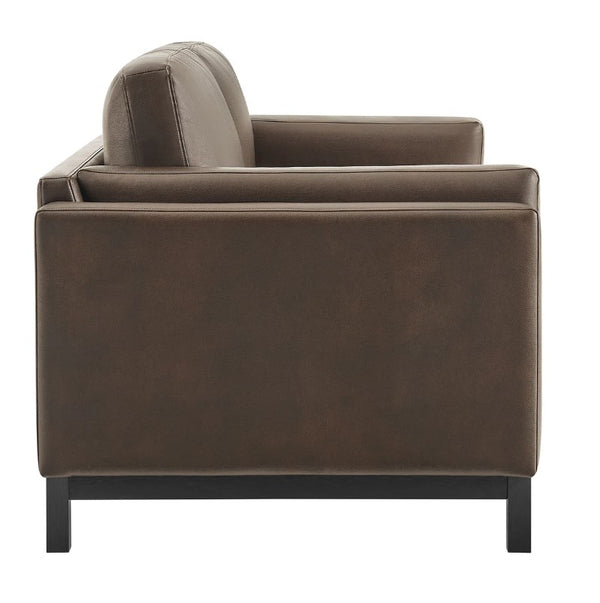 Amadeo Espresso Vegan Leather Modern Sofa Brown leather sofa on a white background
