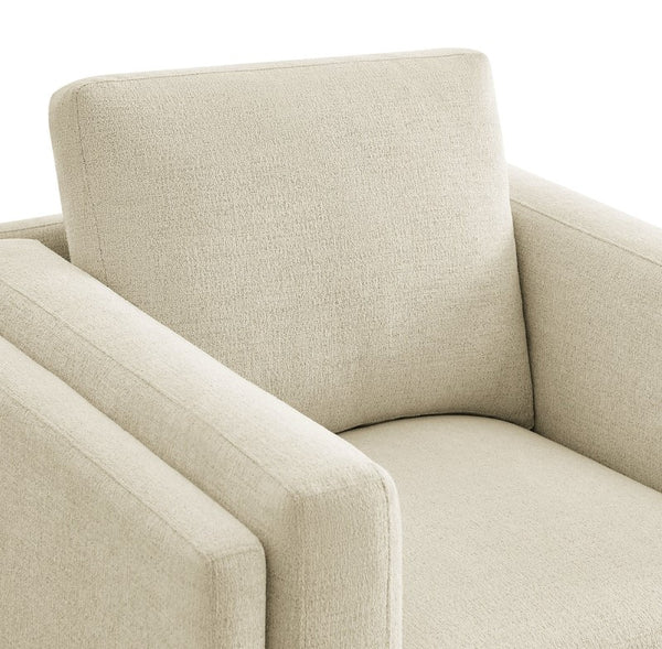 Amadeo Ivory Deep Seat Comfort Modern Fabric Chair Beige armchair with a textured fabric on a white background