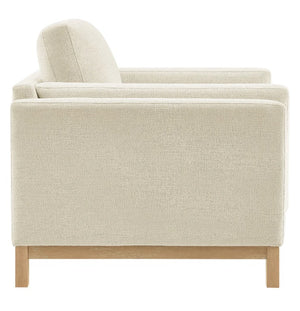 Amadeo Ivory Deep Seat Comfort Modern Fabric Chair Beige sofa with wooden legs on a white background
