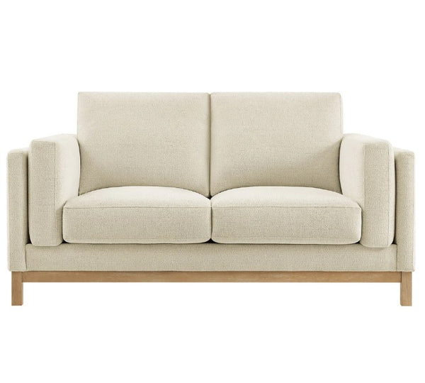Amadeo Ivory Deep Seat Comfort Modern Fabric Loveseat Beige sofa on a white background