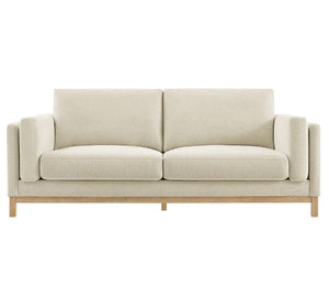 Amadeo Ivory Deep Seat Comfort Modern Fabric Sofa Beige sofa with wooden legs on a white background
