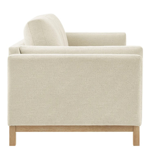 Amadeo Ivory Deep Seat Comfort Modern Fabric Sofa Beige armchair with wooden legs on a white background