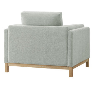 Amadeo Mist Deep Seat Comfort Modern Fabric Chair Gray armchair with wooden legs on a white background