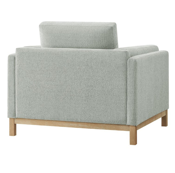 Amadeo Mist Deep Seat Comfort Modern Fabric Chair Gray armchair with wooden legs on a white background