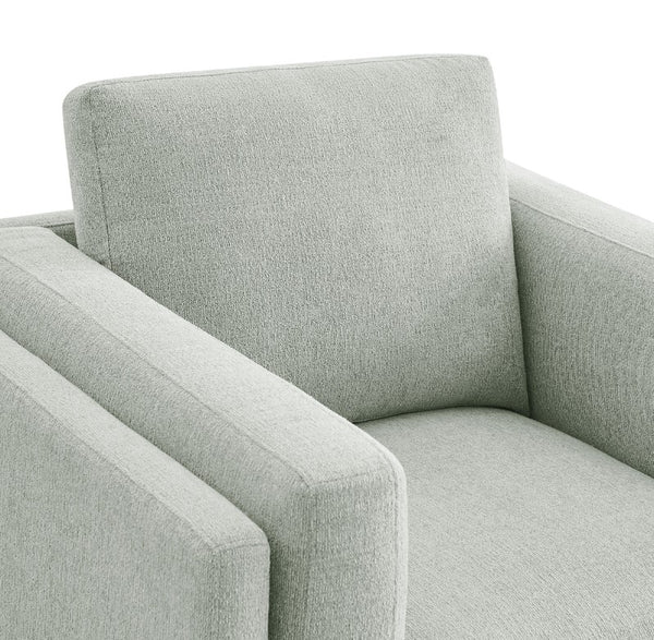 Amadeo Mist Deep Seat Comfort Modern Fabric Chair Close-up of a light gray sofa with a soft texture on a white background