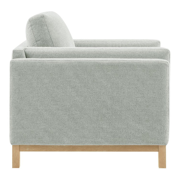 Amadeo Mist Deep Seat Comfort Modern Fabric Chair Gray upholstered chair with wooden legs on a white background