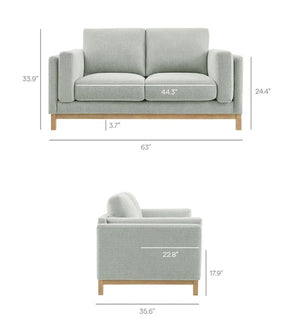 Amadeo Mist Deep Seat Comfort Modern Fabric Loveseat Size