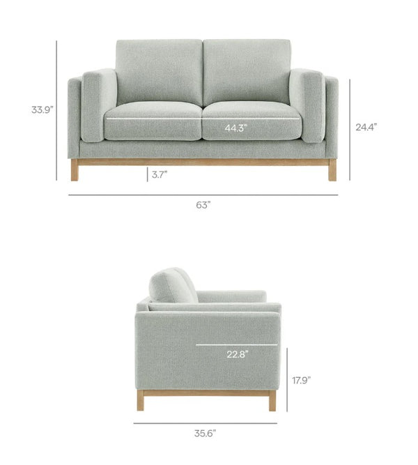 Amadeo Mist Deep Seat Comfort Modern Fabric Loveseat Size