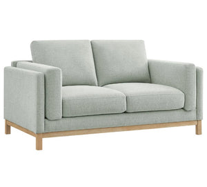 Amadeo Mist Deep Seat Comfort Modern Fabric Loveseat Gray sofa with wooden legs on a white background