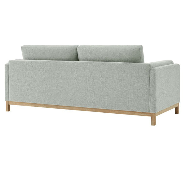 Amadeo Mist Deep Seat Comfort Modern Fabric Sofa Light gray sofa with wooden legs on a white background