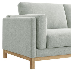 Amadeo Mist Deep Seat Comfort Modern Fabric Sofa Gray sofa with wooden legs on a white background