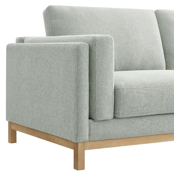 Amadeo Mist Deep Seat Comfort Modern Fabric Sofa Gray sofa with wooden legs on a white background