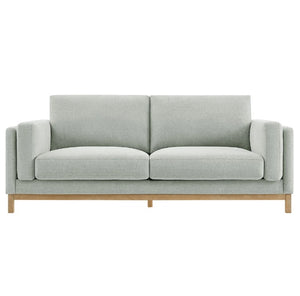 Amadeo Mist Deep Seat Comfort Modern Fabric Sofa Gray sofa with wooden legs on a white background