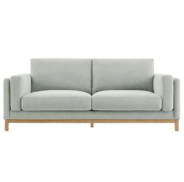 Amadeo Mist Deep Seat Comfort Modern Fabric Sofa Gray sofa with wooden legs on a white background